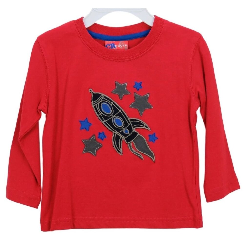 CR Rugged Boys Red Long Sleeve T-Shirt 18M With Rocket & Star Design Toddler Pul